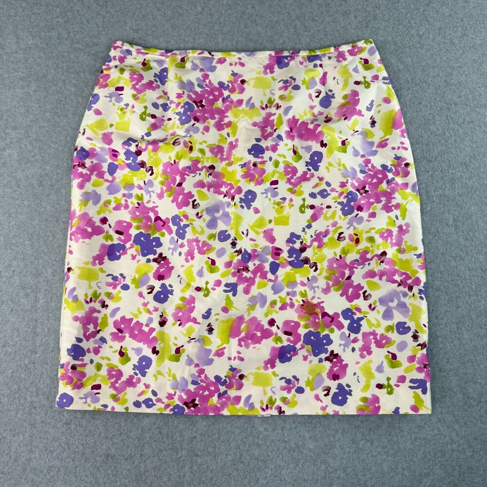 VTG Tahari White Floral Midi 100% Silk Skirt NWT Size 12P Career Cottage 90s